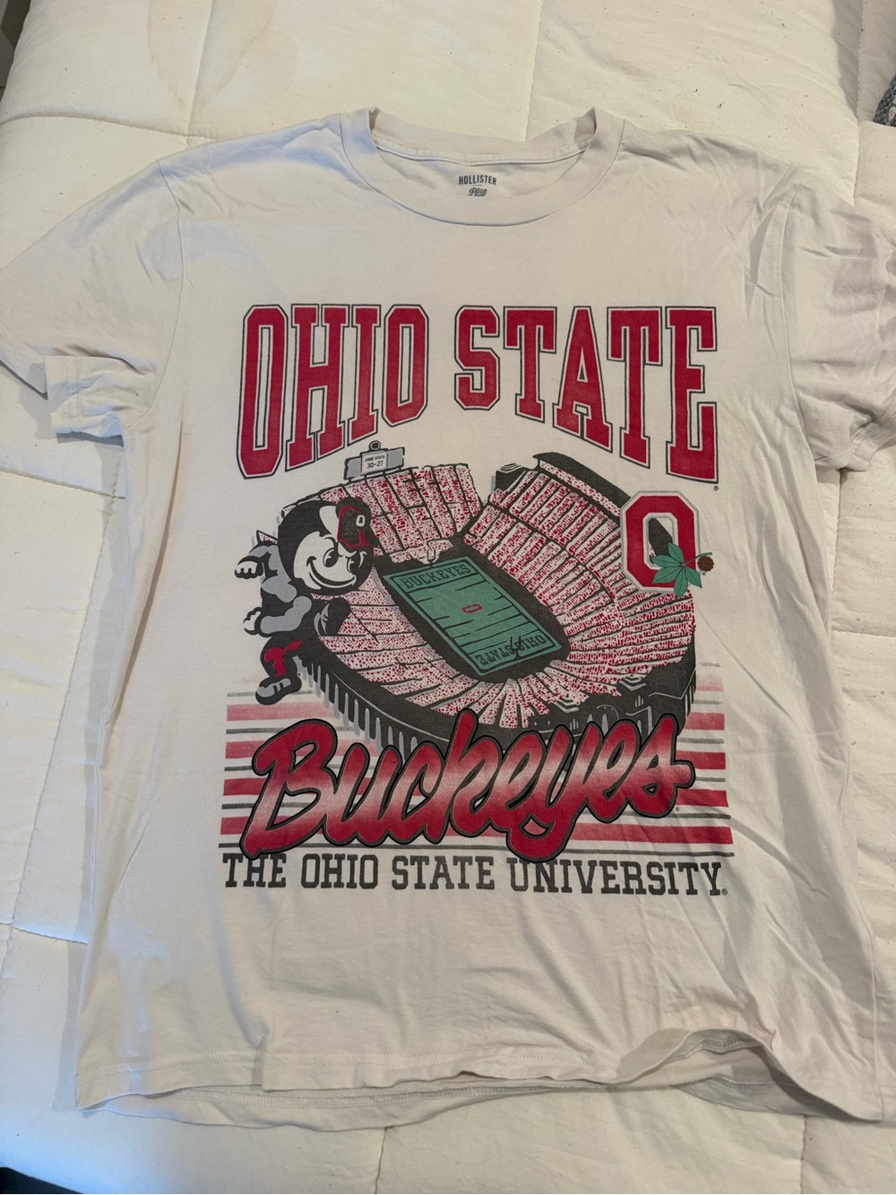 Hollister White Ohio State Buckeyes Graphic Tee